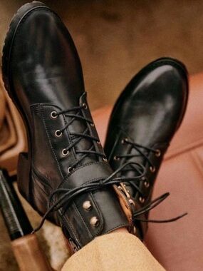 Sezane Dana Ankle Boots Smooth Black - Size 10